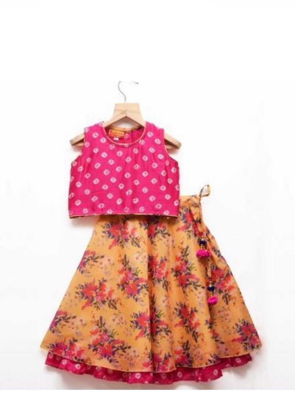 Yellow Floral Wrap Skirt with Pink Tie Accents size 6Y